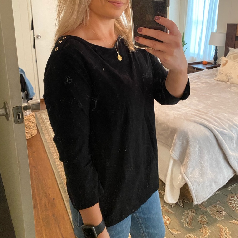 A New Day 3/4 sleeve black top with button detail